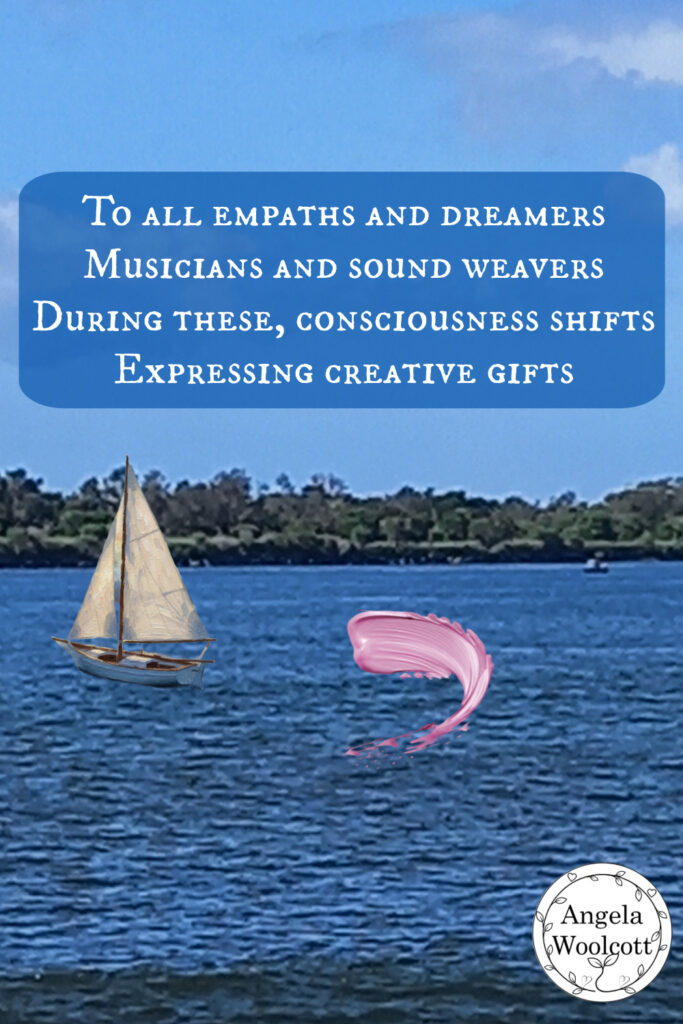 A photo of the Ballina River with a poem about empaths and dreamers superimposed on it.