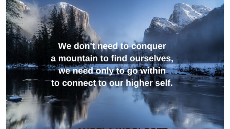 mountains reflection water quote angela woolcott Photo of mountain reflecting in water with the a positive quote.