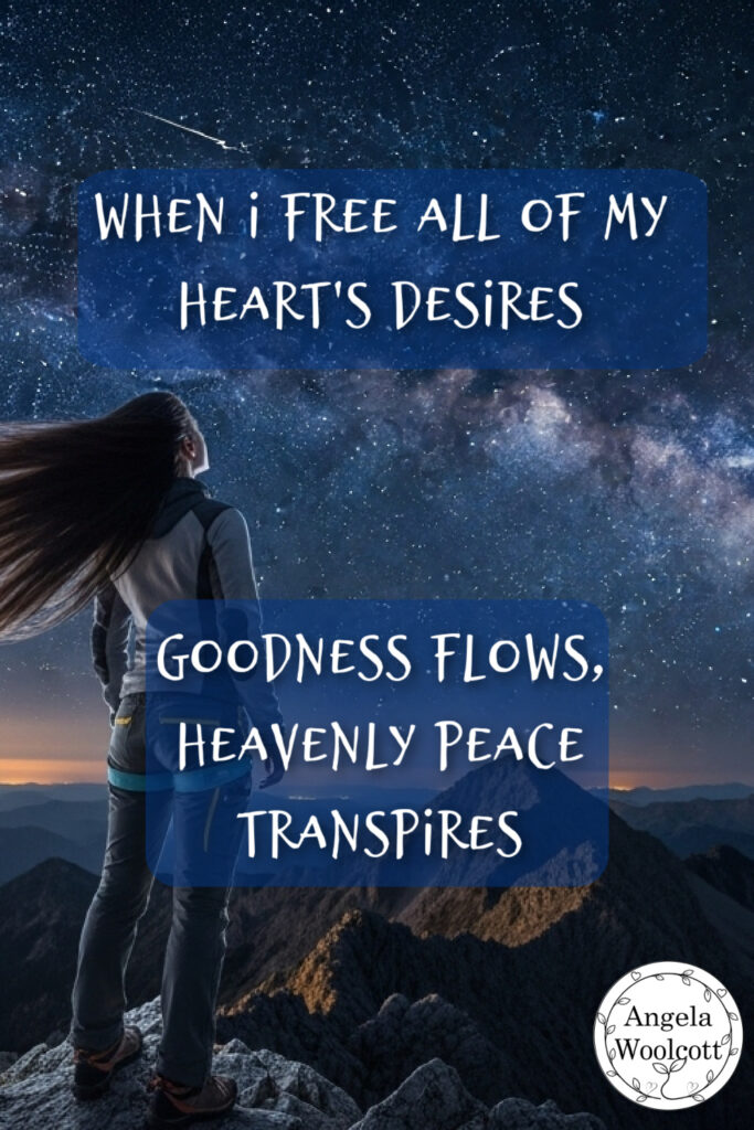 Image of young woman on mountain looking at milky way. Positive quote.