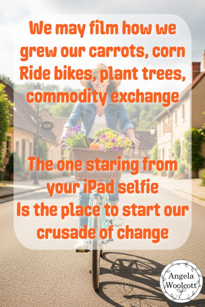 woman bike basket flowers pinterest AI Woman on a bicycle with basket of flowers and fruit on a country road with positive quote.