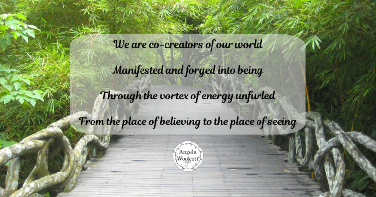 An old white wooden bridge in China, a forest with a positive quote.