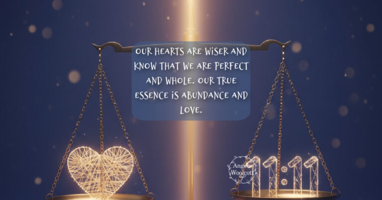 Old fashioned scales with heart and 1111 with positive quote.