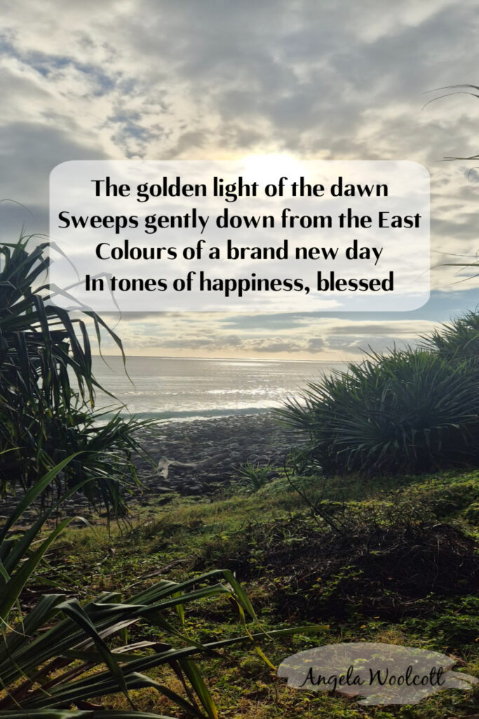pinterest following the sun poem.jpg Pinterest Pin The golden light of the dawn
Sweeps gently down from the East
Colours of a brand new day
In tones of happiness, blessed
